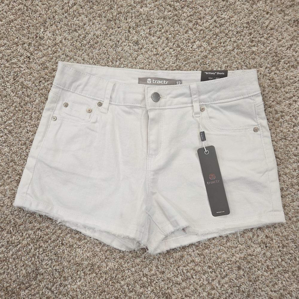 NEW tractr Brittany Slim Fit Mid Rise Shorts Girls Size 12 Raw Hem white